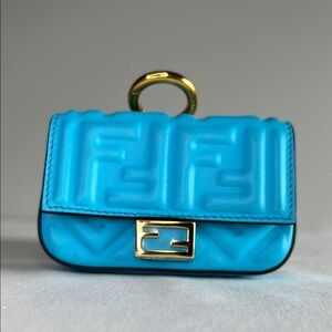 Fendi FF Embossed Nano Baguette Bag Charm Blue